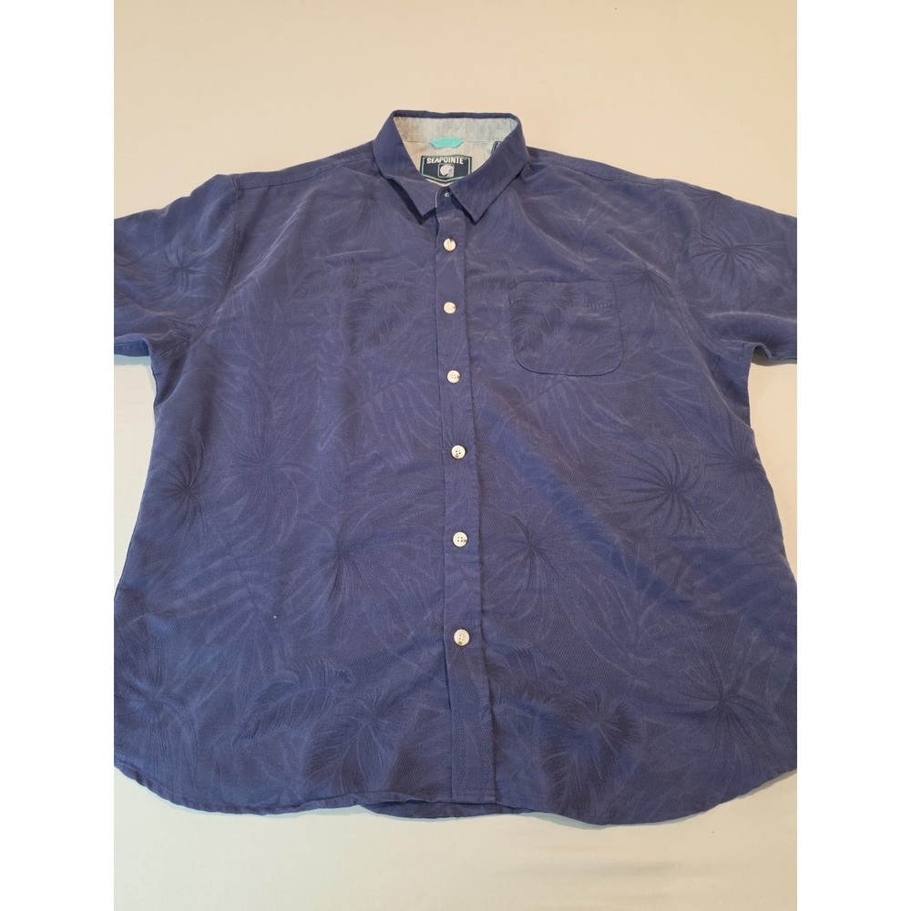 SEAPOINTE Men's Blue XL Button Down Short Sleeve Hawaiian Shirt  Pocket XL